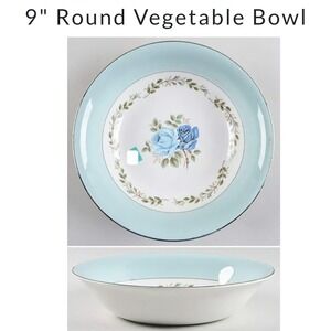 Barratts Ironstone Vegetable Bowl Blue Rose Pattern 9 Inch Round